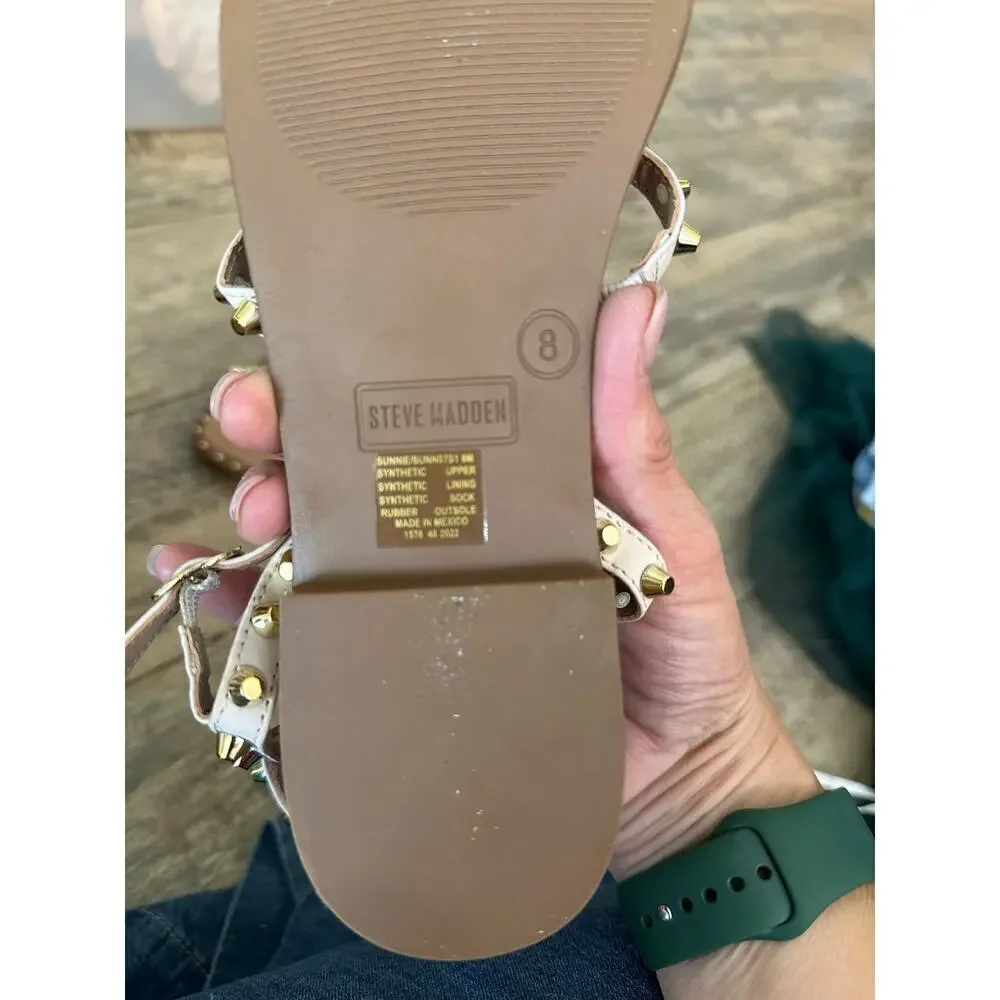 Steve Madden Women's Cream Sunnie Studded Gladiator Flat Sandals Size 8